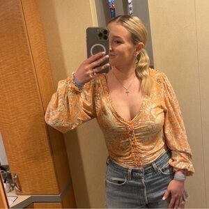 Free People Floral Ruched Blouse Size S